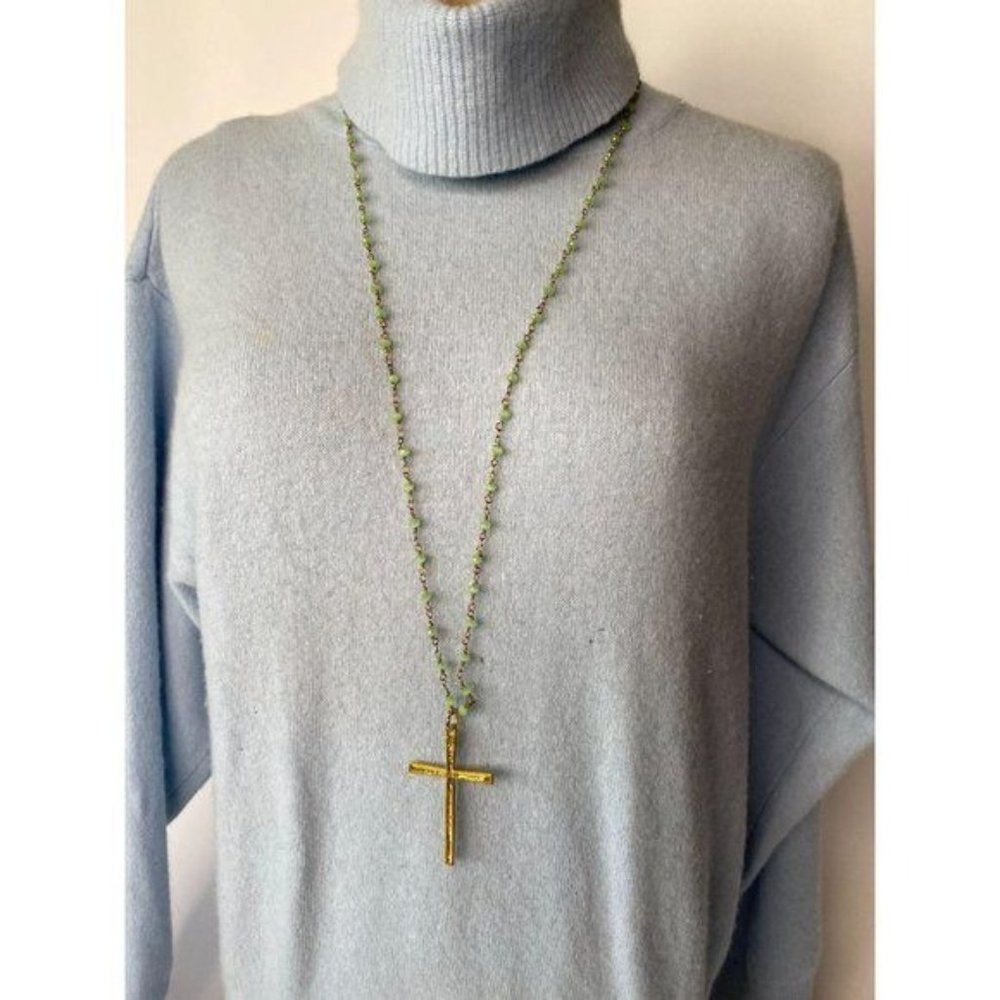 Cross Necklace with Green Stones